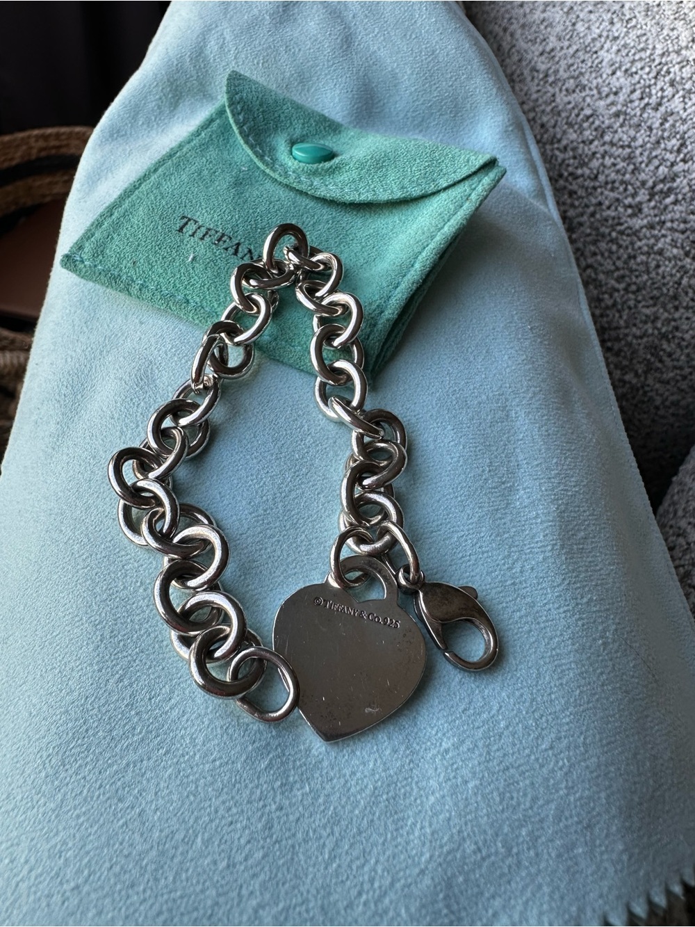 Tiffany & Co. 925 Sterling Silver Chunky Heart Tag Bracelet